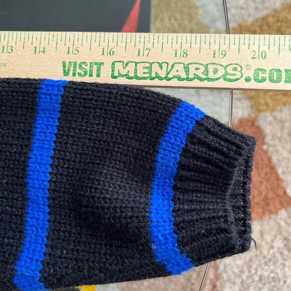 80s Black and Blue Striped Fair Isle Nordic Crewneck Sweater Size M - Picture 8 of 8